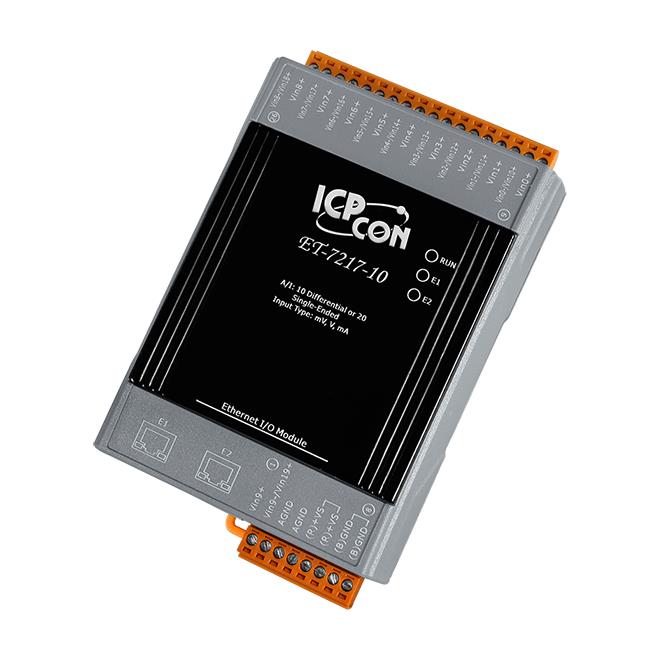 ICP DAS Remote IO Modbus TCP with 2 LAN, 10 Differential/20 Single-Ended AI