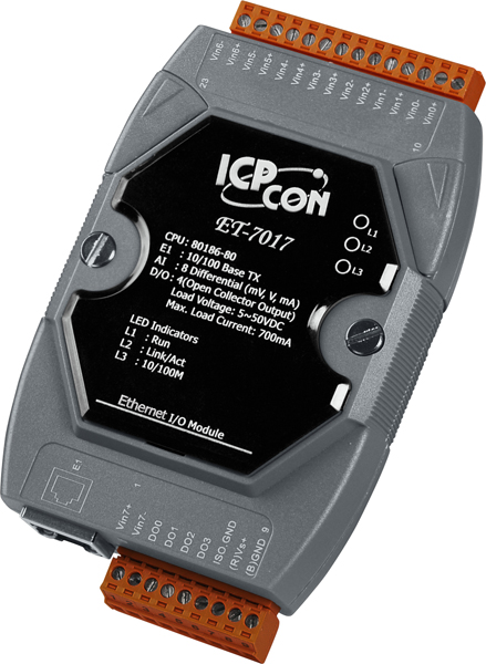 ICP DAS Remote IO Modbus TCP with 1 LAN, 8 AI, 4 DO