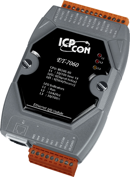 ICP DAS Remote IO Modbus TCP with 1 LAN, 6 Relay, 6 DI