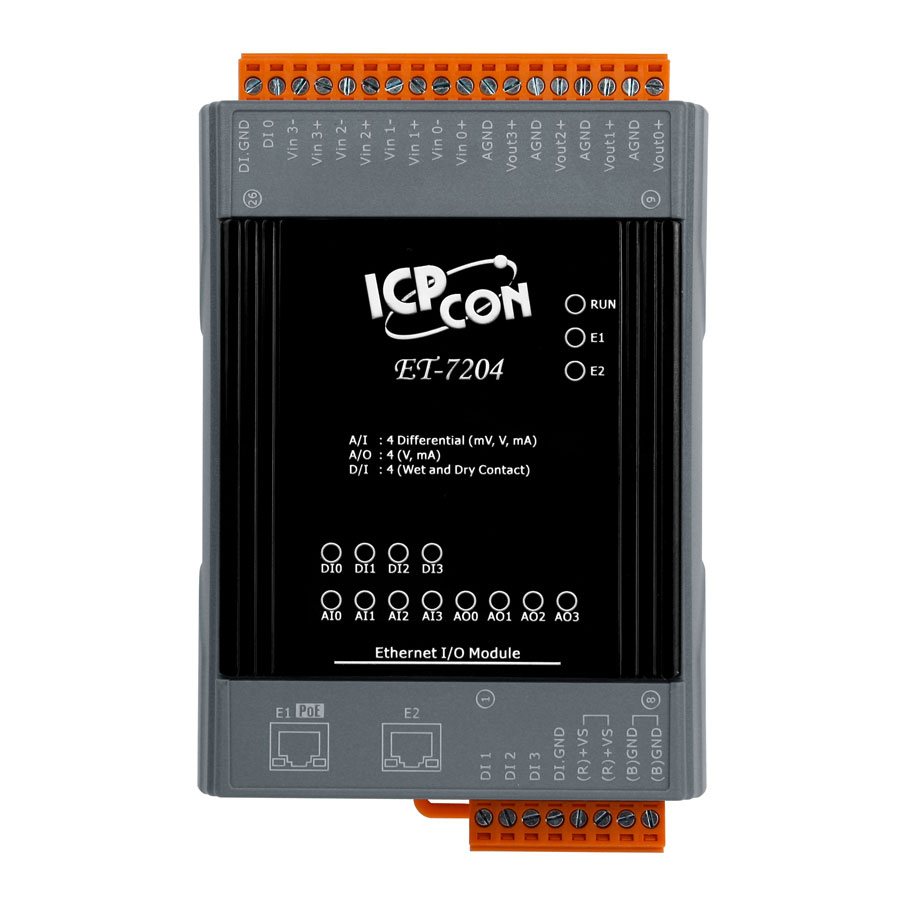 ICP DAS Remote IO Modbus TCP with 2 LAN, 4 AI, 4 AO, 4 DIO