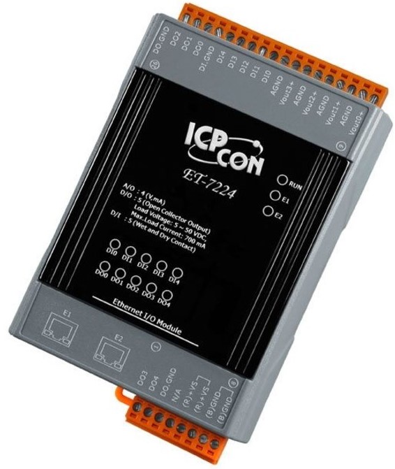 ICP DAS Remote IO Modbus TCP with 2 LAN, 4 AO, 5 DI, 5 DO
