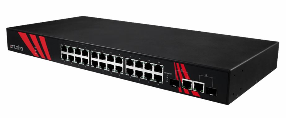 Antaira Managed 1U 24LPOE 2SFP Switch